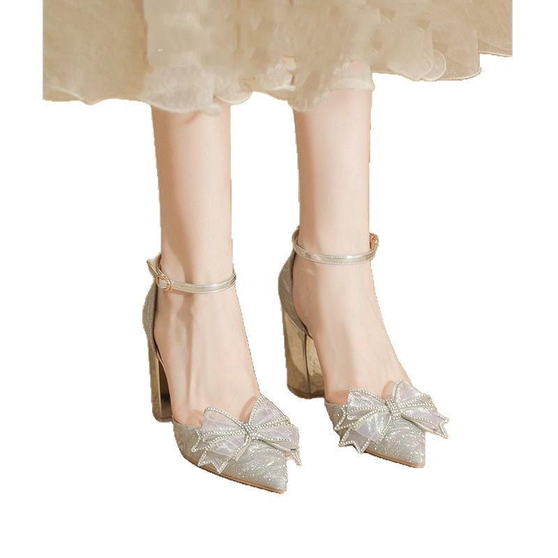Damen elegante High Heels mit funkelndem Schleifendesign R&B