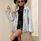 Damen Flauschige Kunstpelzjacke mit Umlegekragen und lockerer Passform R&B