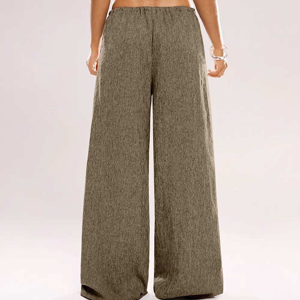 Damen Weite Leinenhose mit elastischem Bund und dekorativen Kordeldetails R&B