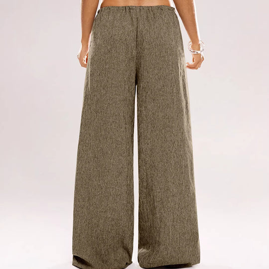 Damen Weite Leinenhose mit elastischem Bund und dekorativen Kordeldetails R&B