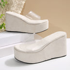 Damen Wedge-Pantoletten mit transparentem Riemendesign und komfortablem Fußbett