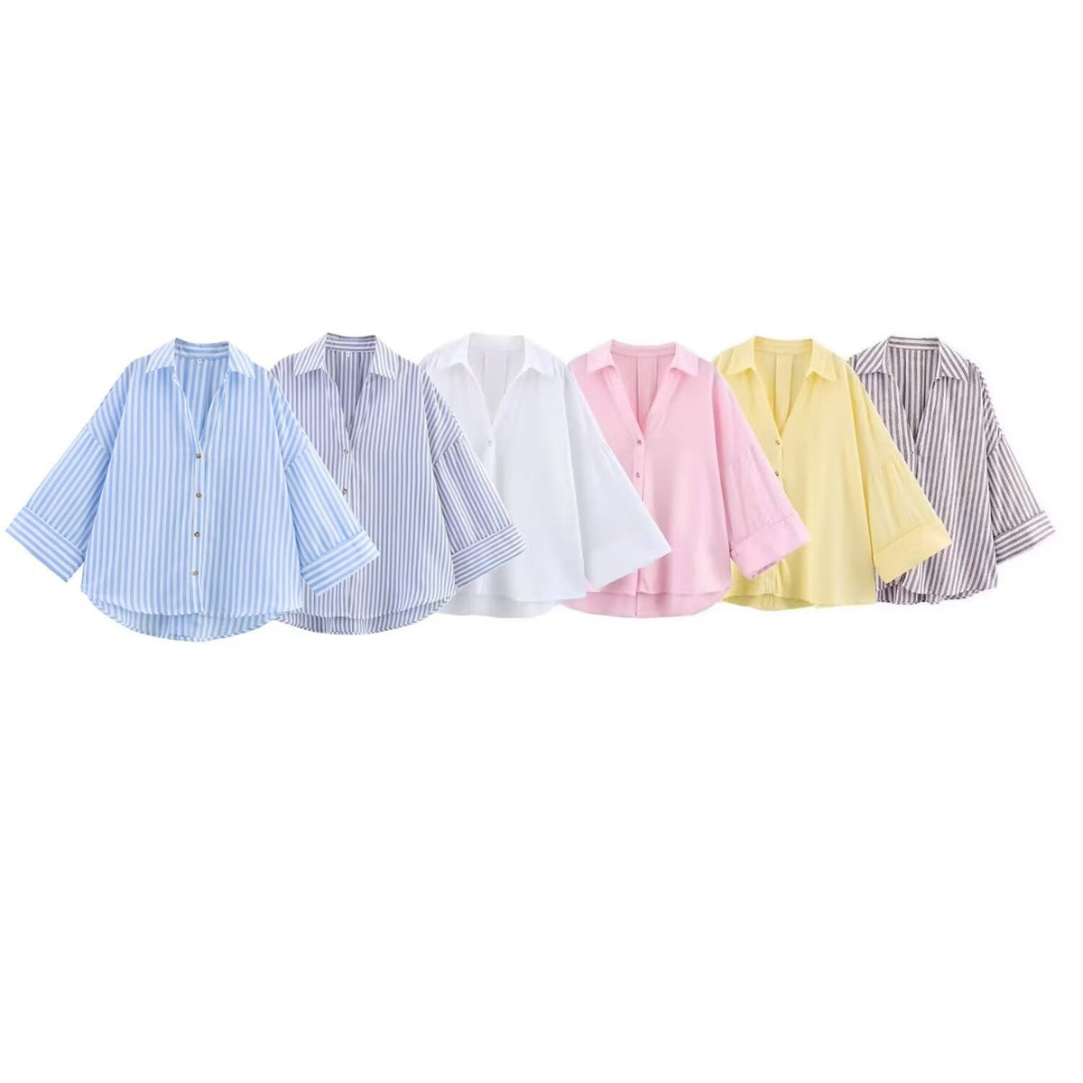 Damen nan oversized Streifen-Hemdbluse mit überschnittener Schulter, 3/4-Ärmel und verlängertem Rückensaum R&B