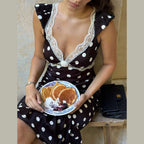 Damen Figurbetontes Polka-Dot Kleid mit Spitzenapplikation R&B
