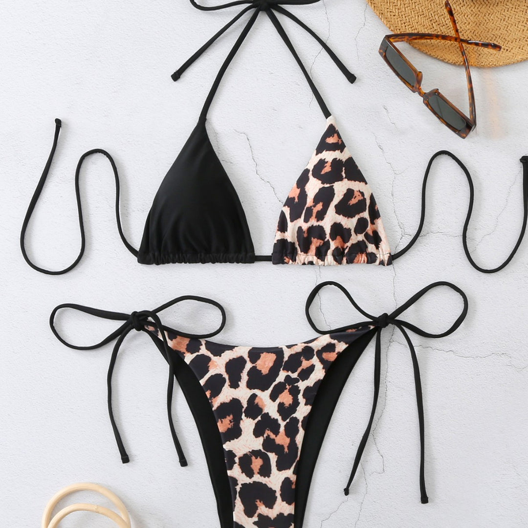 Damen Triangel-Bikini mit modernem Leo-Print und verstellbaren Bindebändern R&B