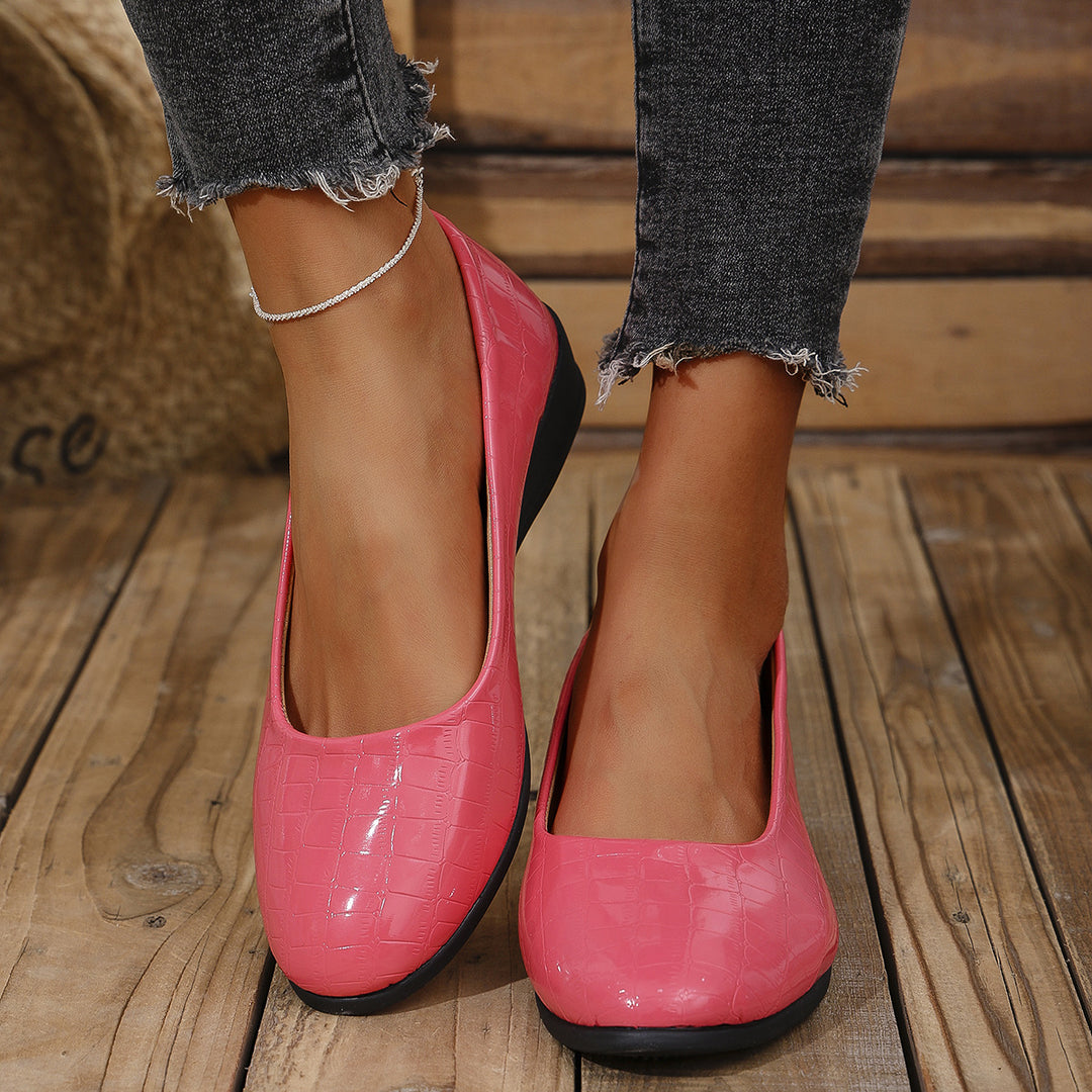 Damen elegante Ballerinas mit glänzender Krokodilprägung R&B