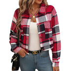 Damen Karierte Baumwolljacke mit modischem Schnitt und Taschen R&B