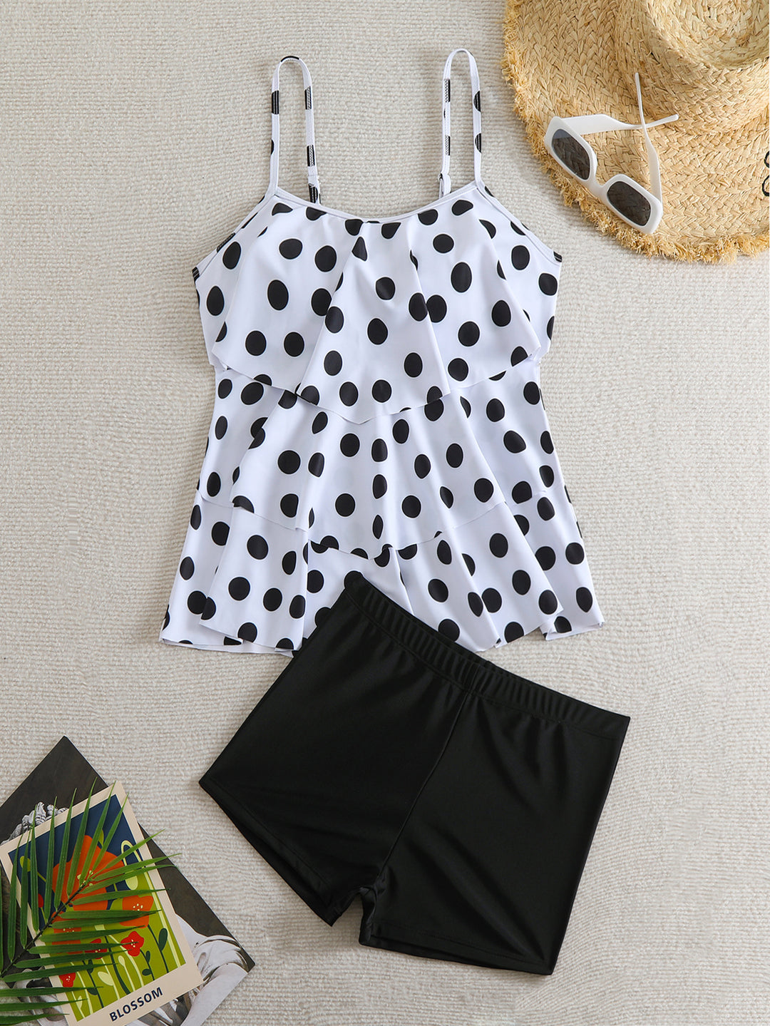 Damen Tankini-Set mit schickem Polka-Dot-Oberteil und bequemen Shorts R&B