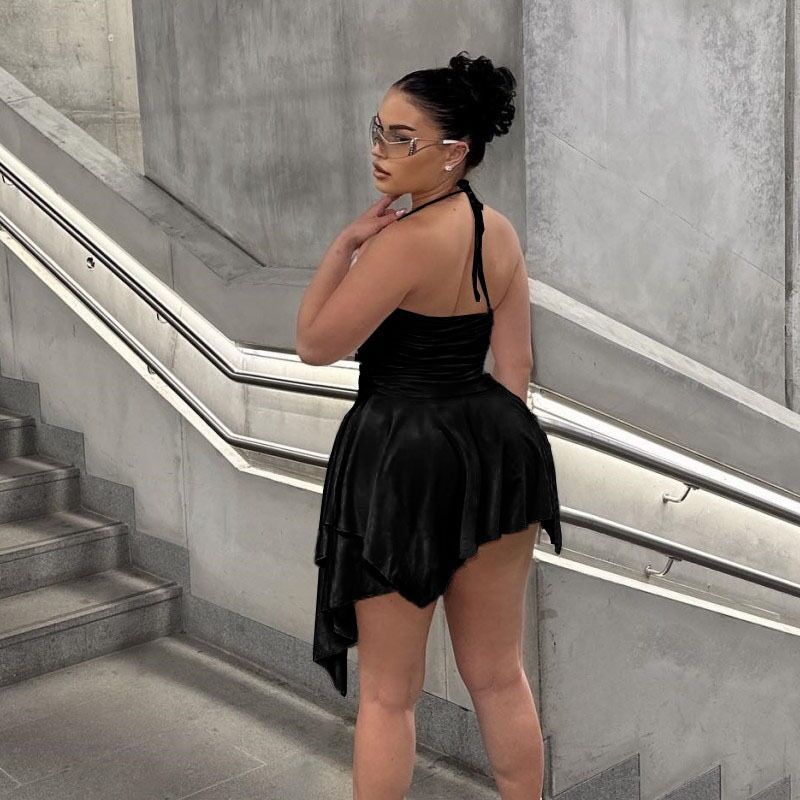 Damen Trendiges Mini-Kleid mit asymmetrischem Saum und Raffungen R&B