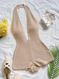 Damen Bodysuit mit tiefem V-Ausschnitt und strukturierter Oberfläche R&B