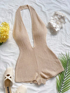 Damen Bodysuit mit tiefem V-Ausschnitt und strukturierter Oberfläche R&B