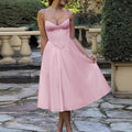 Damen Elegantes A-Linien Midi-Kleid mit Spaghettiträgern und weichem Stoff R&B