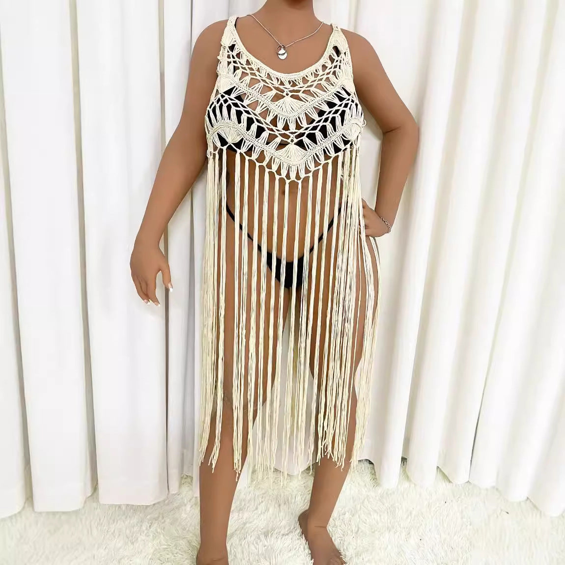Damen Strandponcho mit Fransen R&B