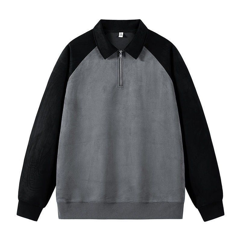 Damen stylischer Sweat-Pullover mit Kragen und halbseitigem Reißverschluss R&B