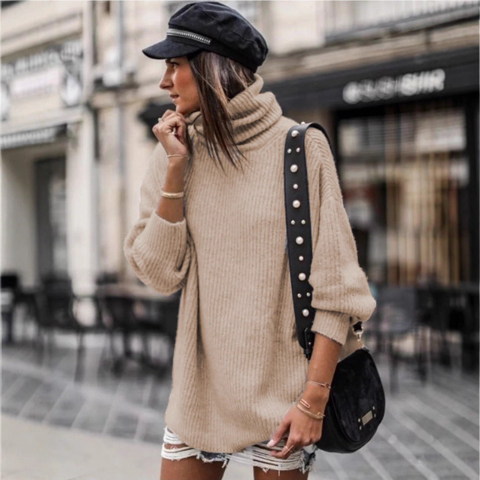 Damen Grobstrickpullover mit hohem Kragen und lässiger Passform R&B