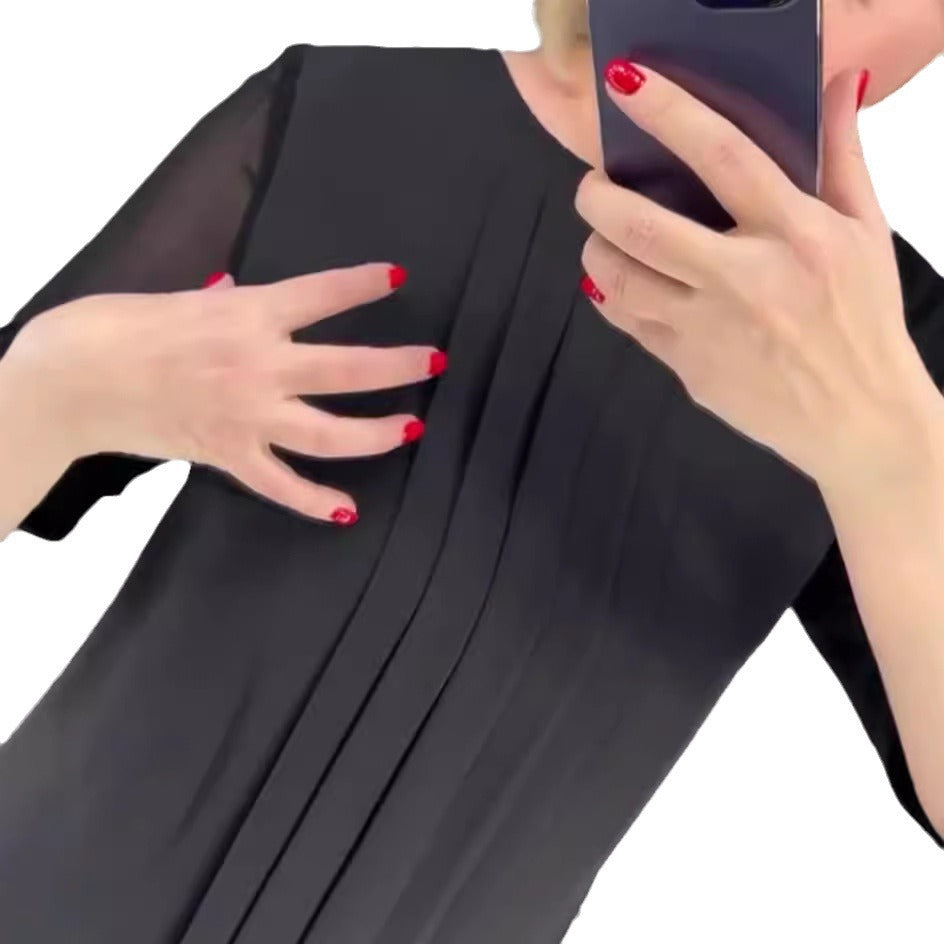 Damen Plissee Abendkleid mit transparenten Ärmeln und elegantem Schnitt R&B