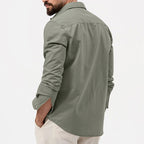 Herren nan legeres Baumwoll-Twill-Hemd mit aufgesetzten Brustklappen und Kentkragen R&B