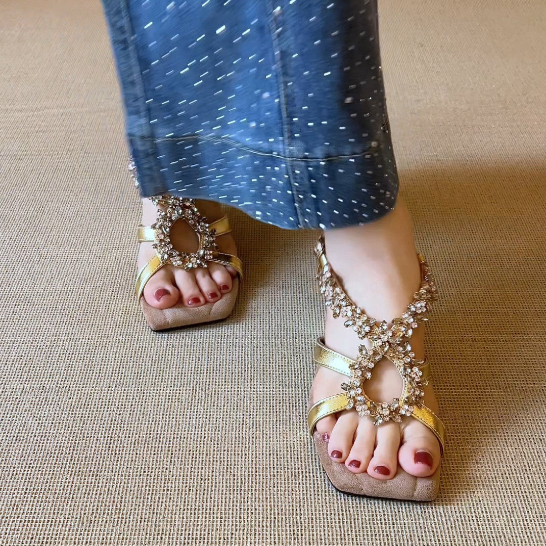 Damen elegante Slippers mit funkelndem Kristall-Detail R&B