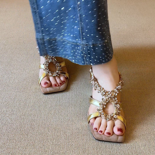 Damen elegante Slippers mit funkelndem Kristall-Detail R&B