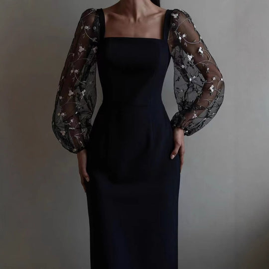 Damen Kleid mit romantischen transparenten Puffärmeln R&B