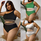 Damen Sportlicher Zweiteiliger Badeanzug mit einzigartigem Cut-Out-Design und buntem Bannermuster R&B