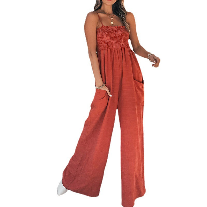 Damen Weit geschnittener Jumpsuit mit elastischem Oberteil und praktischen Taschen R&B