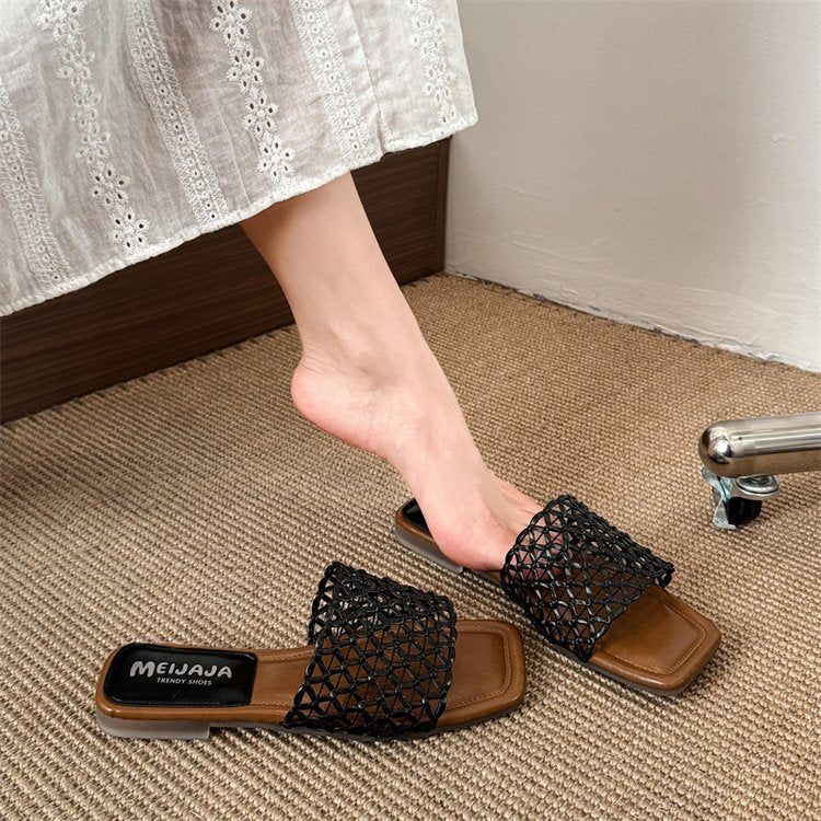 Damen elegante Flach-Sandaletten mit dekorativem Netzdesign R&B
