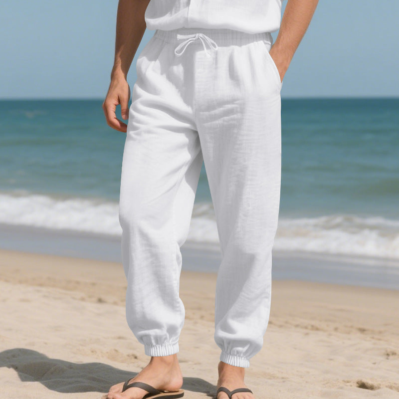 Herren lässige Strandhose mit elastischem Bund und praktischen seitlichen Taschen R&B