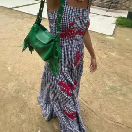 Damen luftiges Maxikleid mit Streifenmuster und floralen Stickereien R&B