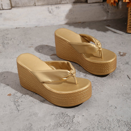 Damen Wedge-Zehentrenner mit eleganter Knotenapplikation R&B
