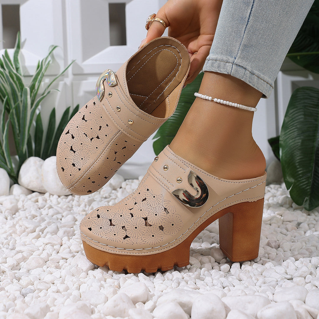 Damen modische Clogs mit perforiertem Design und elegantem Blockabsatz R&B