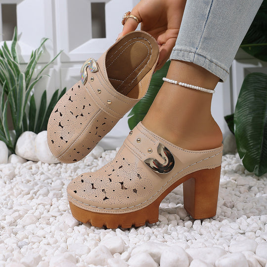 Damen modische Clogs mit perforiertem Design und elegantem Blockabsatz R&B