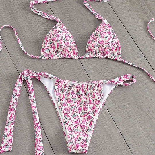 Damen Floral Triangel-Bikini mit seitlichen Bindebändern R&B