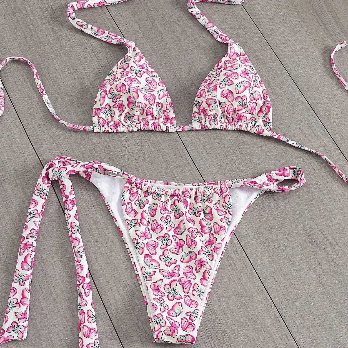 Damen Floral Triangel-Bikini mit seitlichen BindR&Bändern R&B