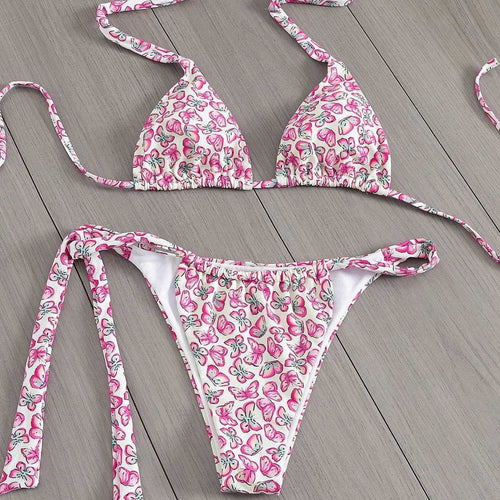 Damen Floral Triangel-Bikini mit seitlichen Bindebändern R&B