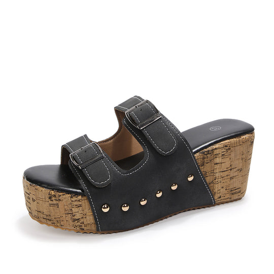 Damen Wedge-Pantoletten mit verstellbaren Schnallen und komfortablem Korkfußbett R&B