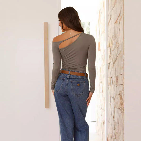 Damen Asymmetrisches Langarmoberteil mit frechem Ausschnitt und figurbetontem Schnitt R&B