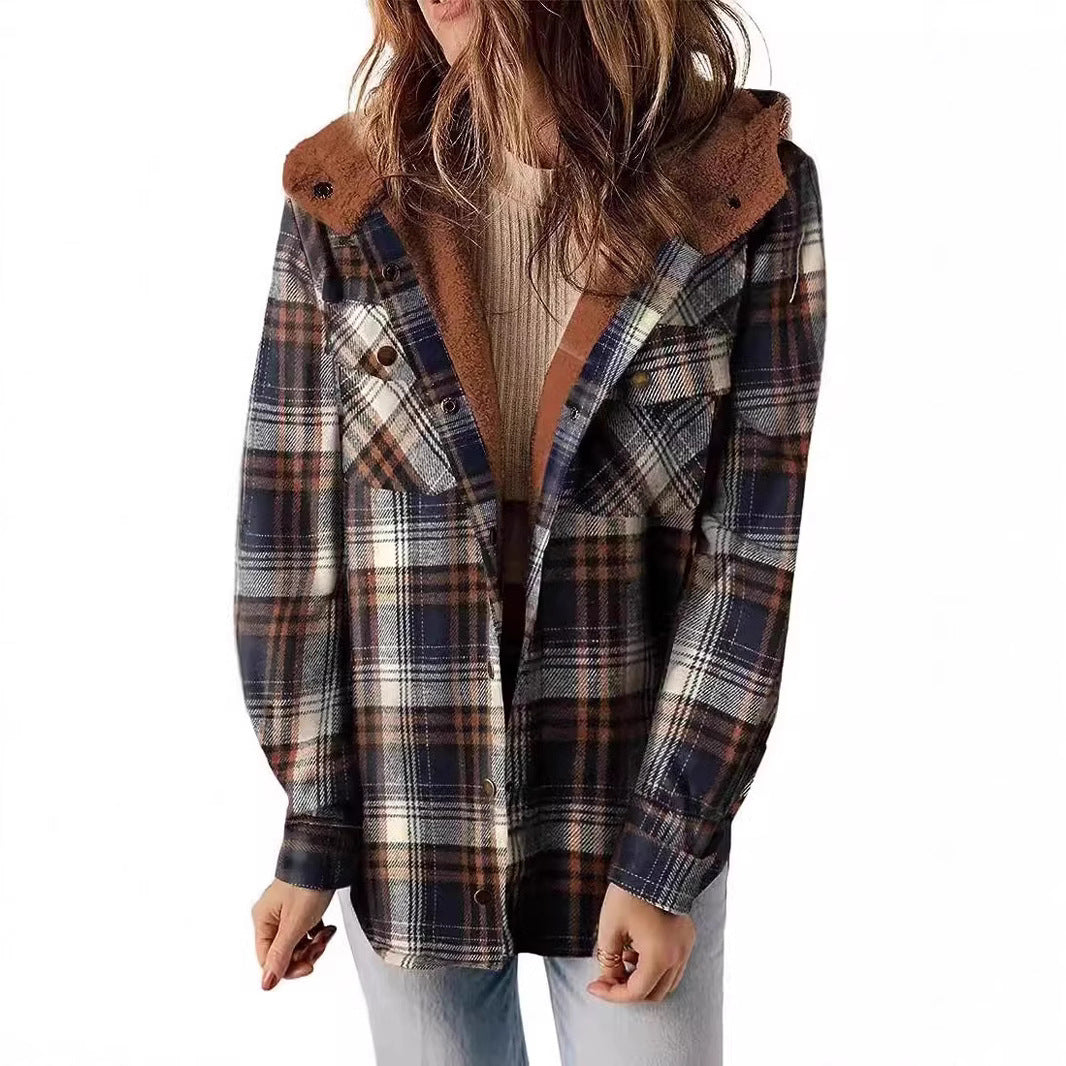 Damen Karierter Flanell-Jacke mit kuscheligem Innenfutter R&B