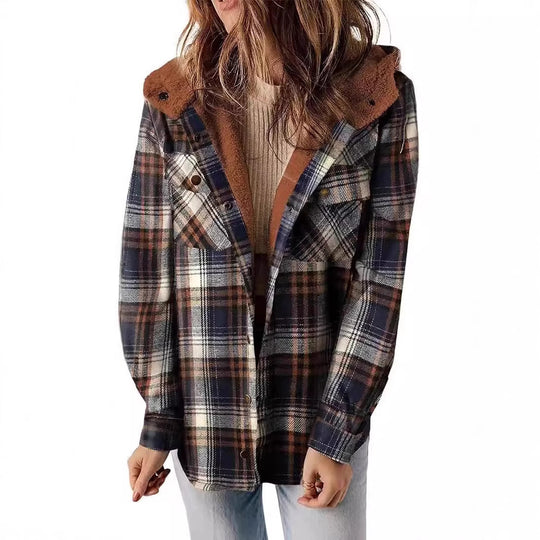 Damen Karierter Flanell-Jacke mit kuscheligem Innenfutter R&B