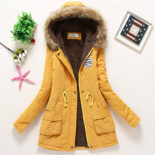 Damen gesteppte Parkajacke mit Kapuze und Kunstfellfutter R&B