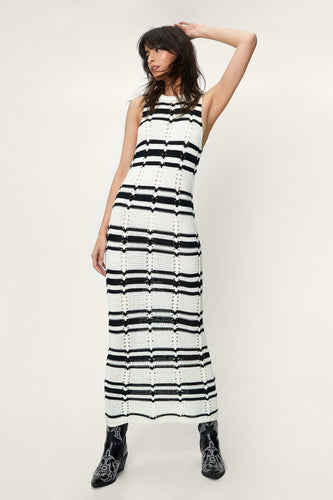 Damen Maxikleid aus gehäkeltem Stoff mit modernem Streifenmuster R&B