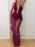 Damen Maxikleid mit tiefem V-Ausschnitt und Seitenschlitzen R&B