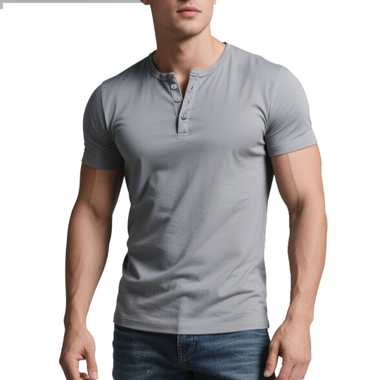 Herren nan kurzes Henley-Shirt mit dezenter Knopfleiste und figurbetontem Schnitt R&B