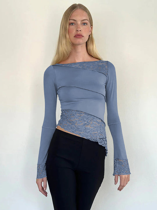 Damen Langarmshirt mit Spitzenakzenten und raffiniertem Schnitt R&B