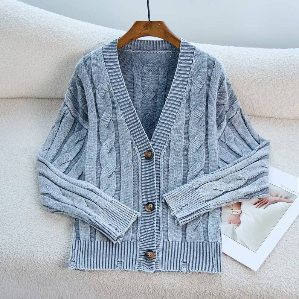 Damen Gemusterter Strickcardigan mit Zopfmuster und Knopfdetails R&B