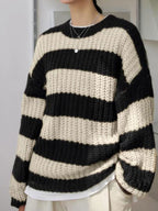 Damen modischer Strickpullover mit breiten Streifen und lockerer Passform R&B