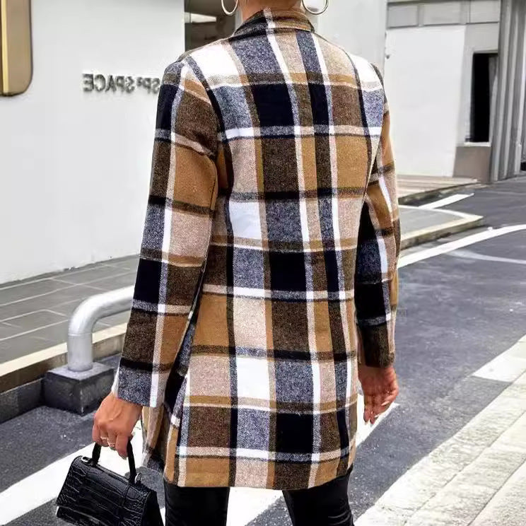 Damen Modischer Karo-Blazer aus weichem Wollmix R&B