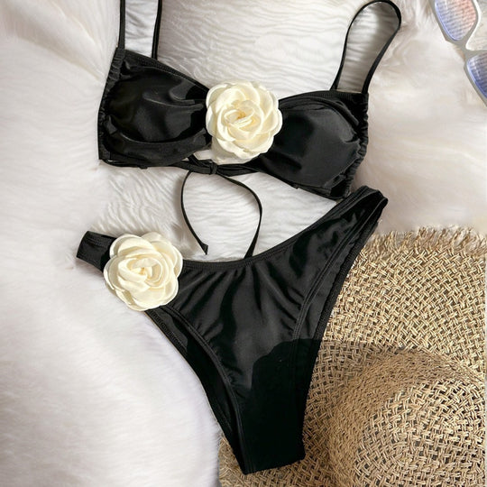 Damen Bikini mit dekorativen Blumenapplikationen R&B