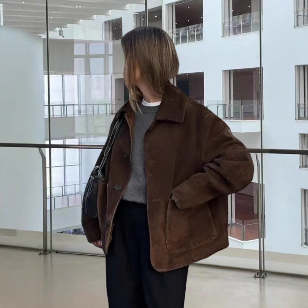 Damen Modische Jacke mit oversized Schnitt und lässigen Taschen R&B