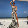 Damen Maxi-Strandkleid mit elegantem Wasserfall-Ausschnitt und hohem Schlitz R&B