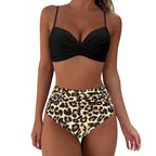 Damen Hochtailliertes Bikini-Set mit floralem Oberteil und gerafftem Höschen R&B